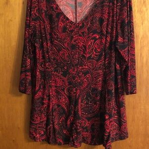 Westport 2X Red and Black Floral Tunic